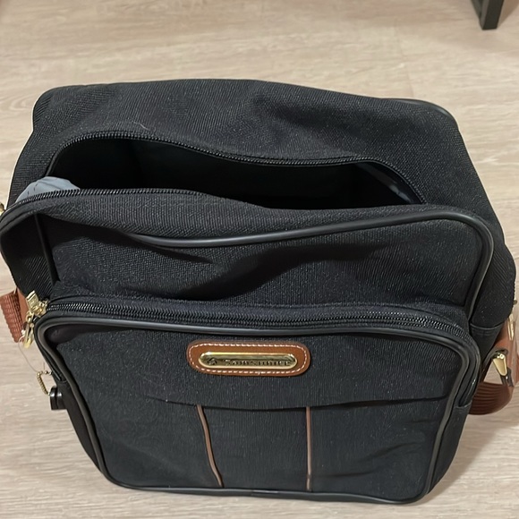 Samsonite Black Mini Bag With Brown Strap - Like New - Picture 3 of 4